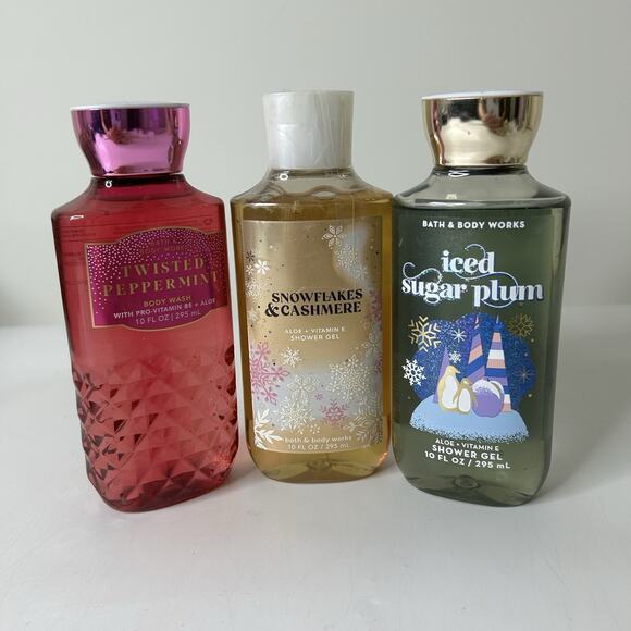 Bath & Body Works Christmas Shower Gel Peppermint Cashmere Sugar Plum Lot Of 3 - Picture 1 of 5